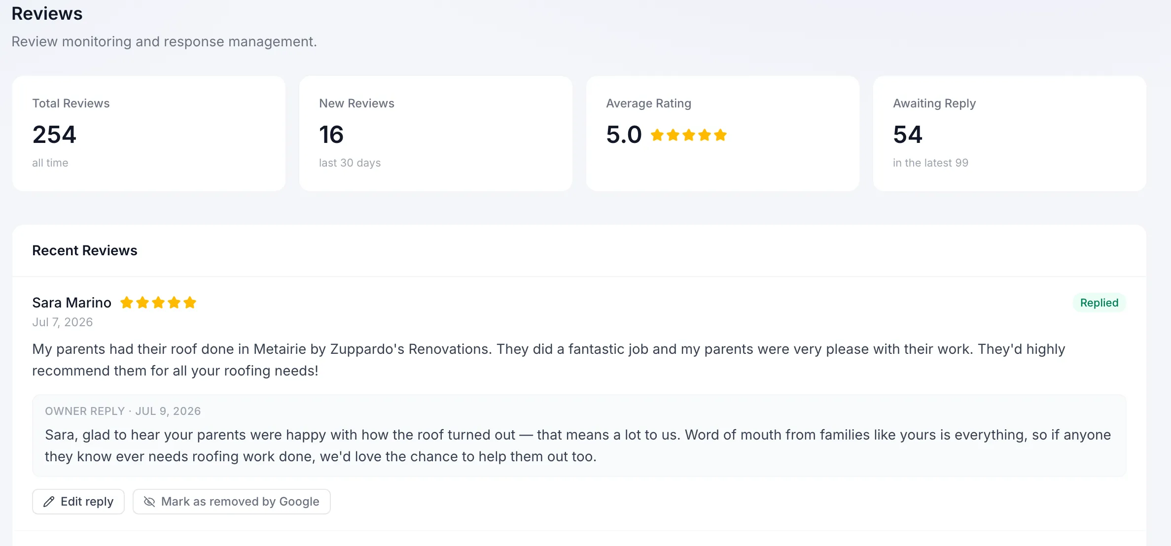 Blue Oak portal — Review responses module